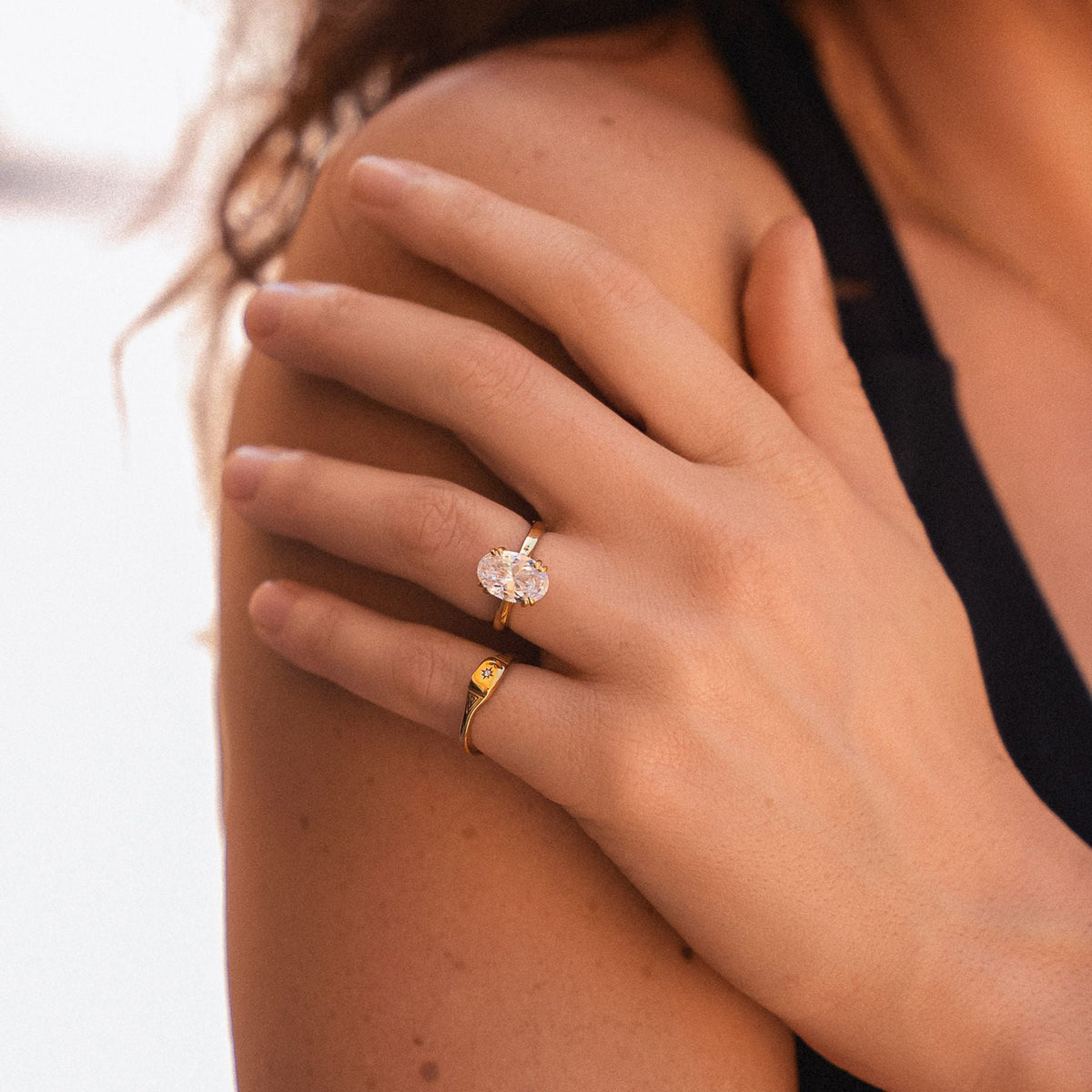 Oval Zircon Solitaire Ring, Stainless Steel