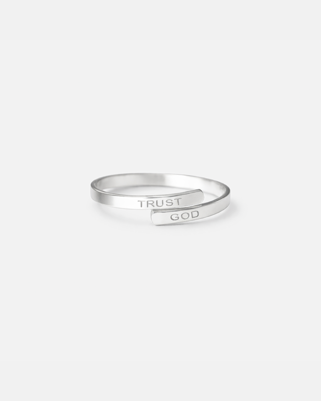 Men’s Trust God Engraved Ring, Silver-Plated Steel, Adjustable