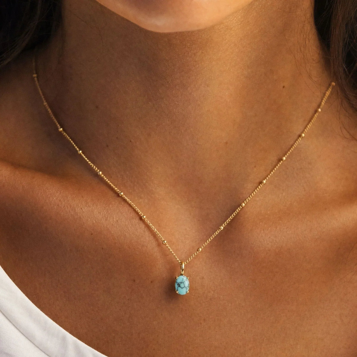 Oval Turquoise Pendant Necklace, 5 × 7 mm