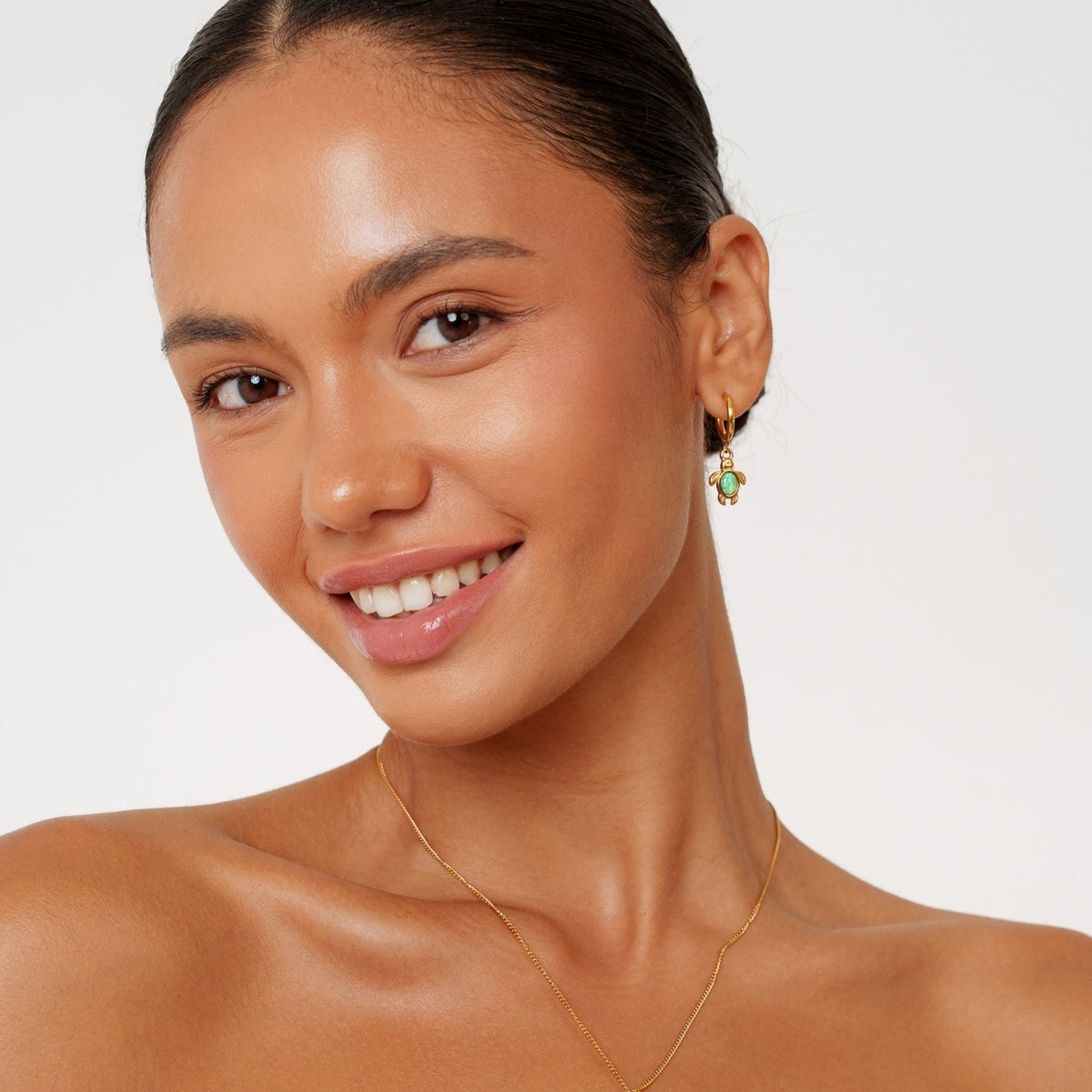 Opal Sea Turtle Charm Hoop Earrings, Gold PVD Steel
