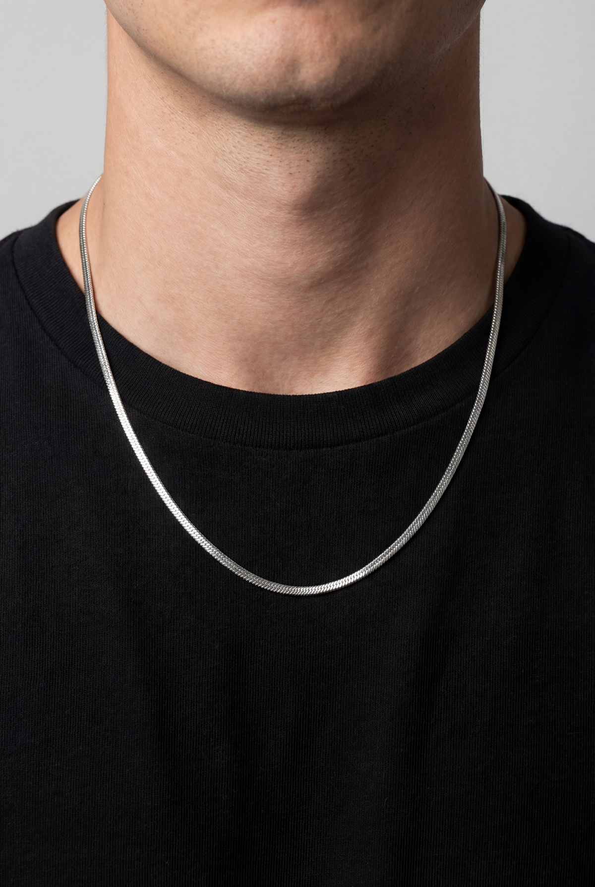 Flat Link Necklace, 3 mm, Silver-Tone Stainless Steel — Vento