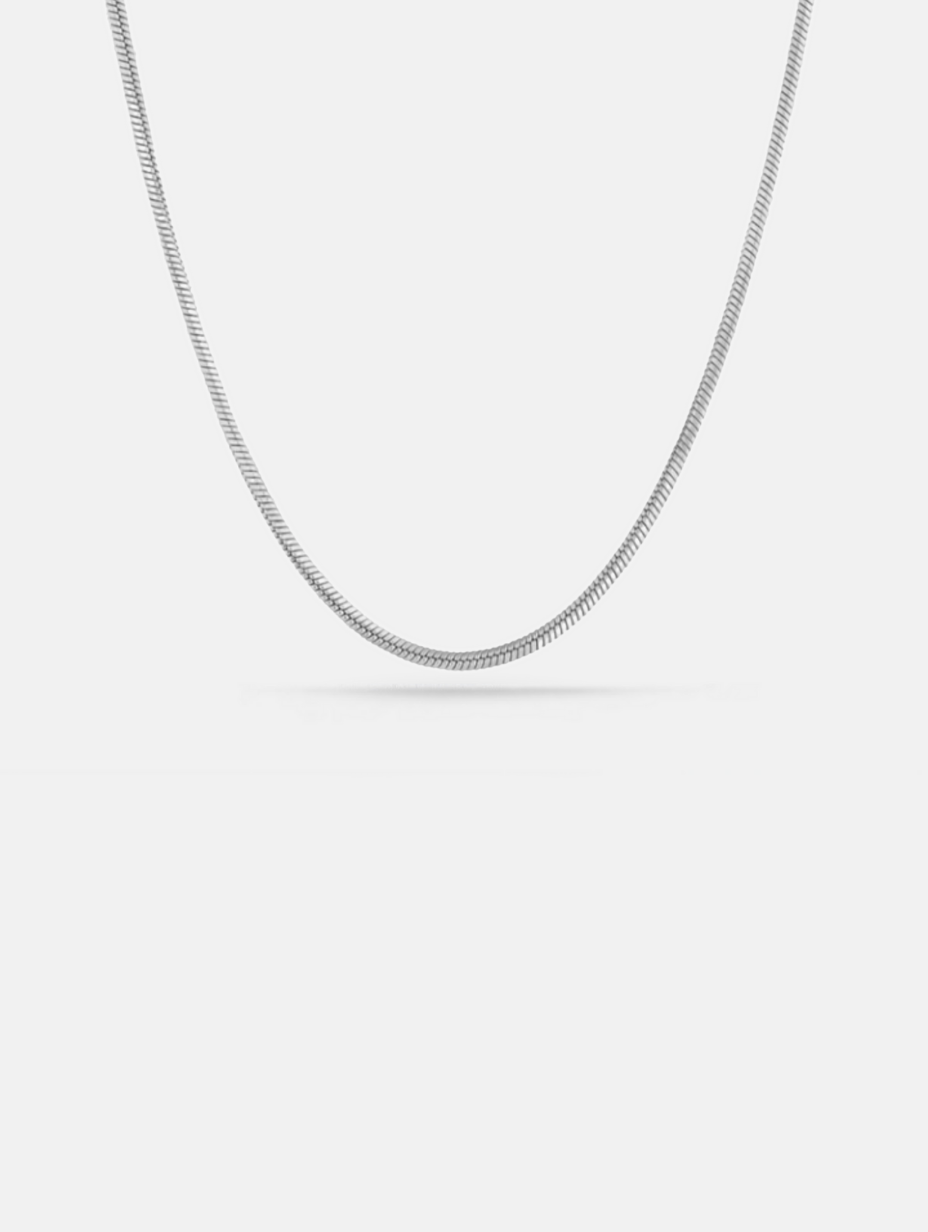 Flat Link Necklace, 3 mm, Silver-Tone Stainless Steel — Vento