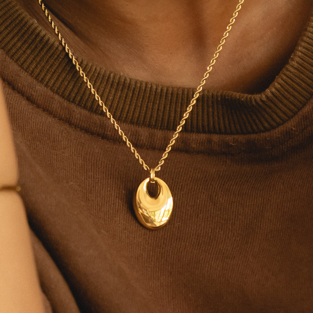 Oval Open Pendant Necklace, Stainless Steel — Reverie