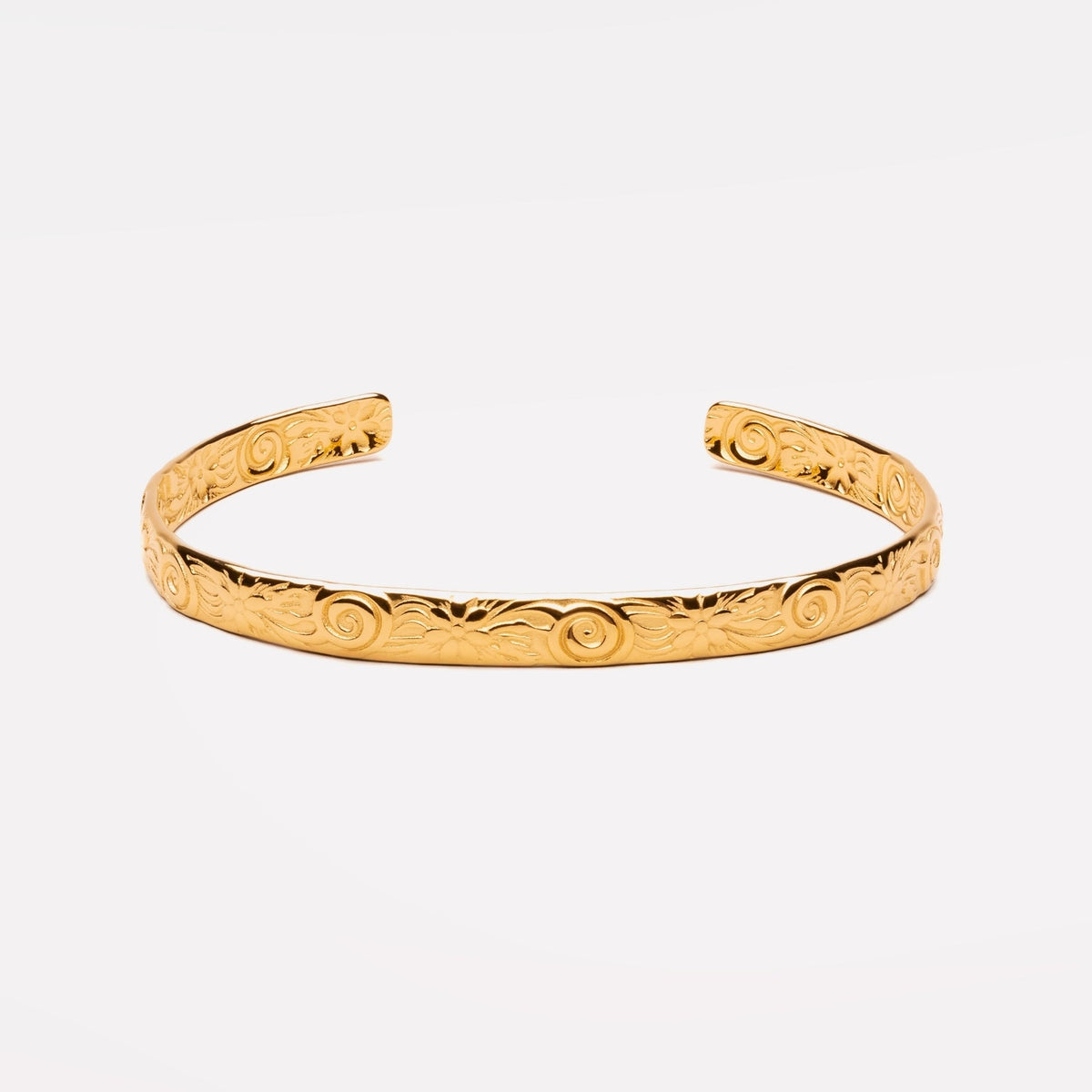 Floral Engraved Open Cuff Bracelet, Steel — Flora
