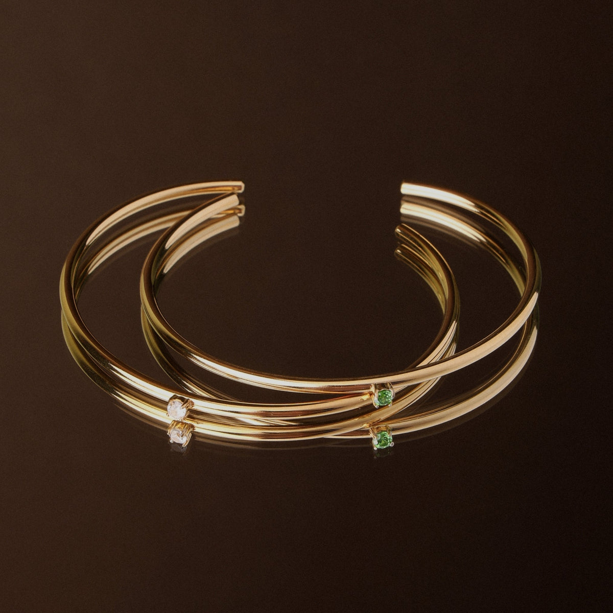Green Zircon Open Cuff Bracelet, Steel