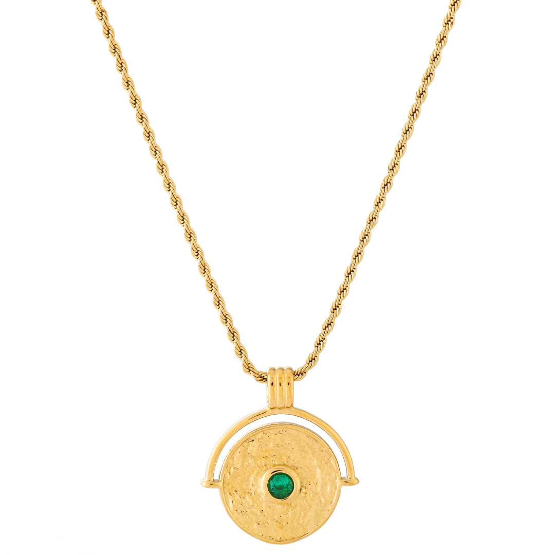 Green Stone Coin Pendant Necklace — Gaia