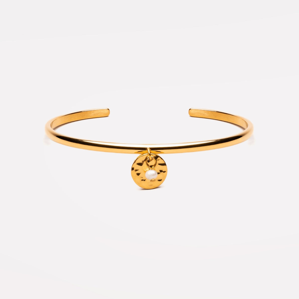 Freshwater Pearl Charm Bangle, Gold PVD Steel — Isle