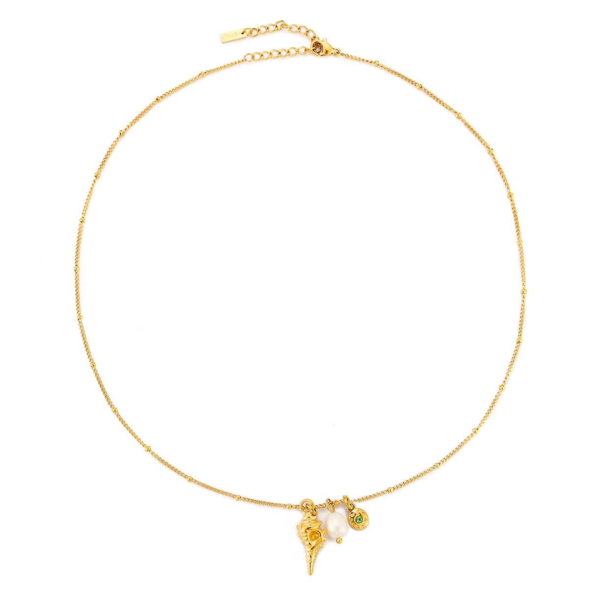 Shell, Pearl and Green Charm Necklace — Ocean