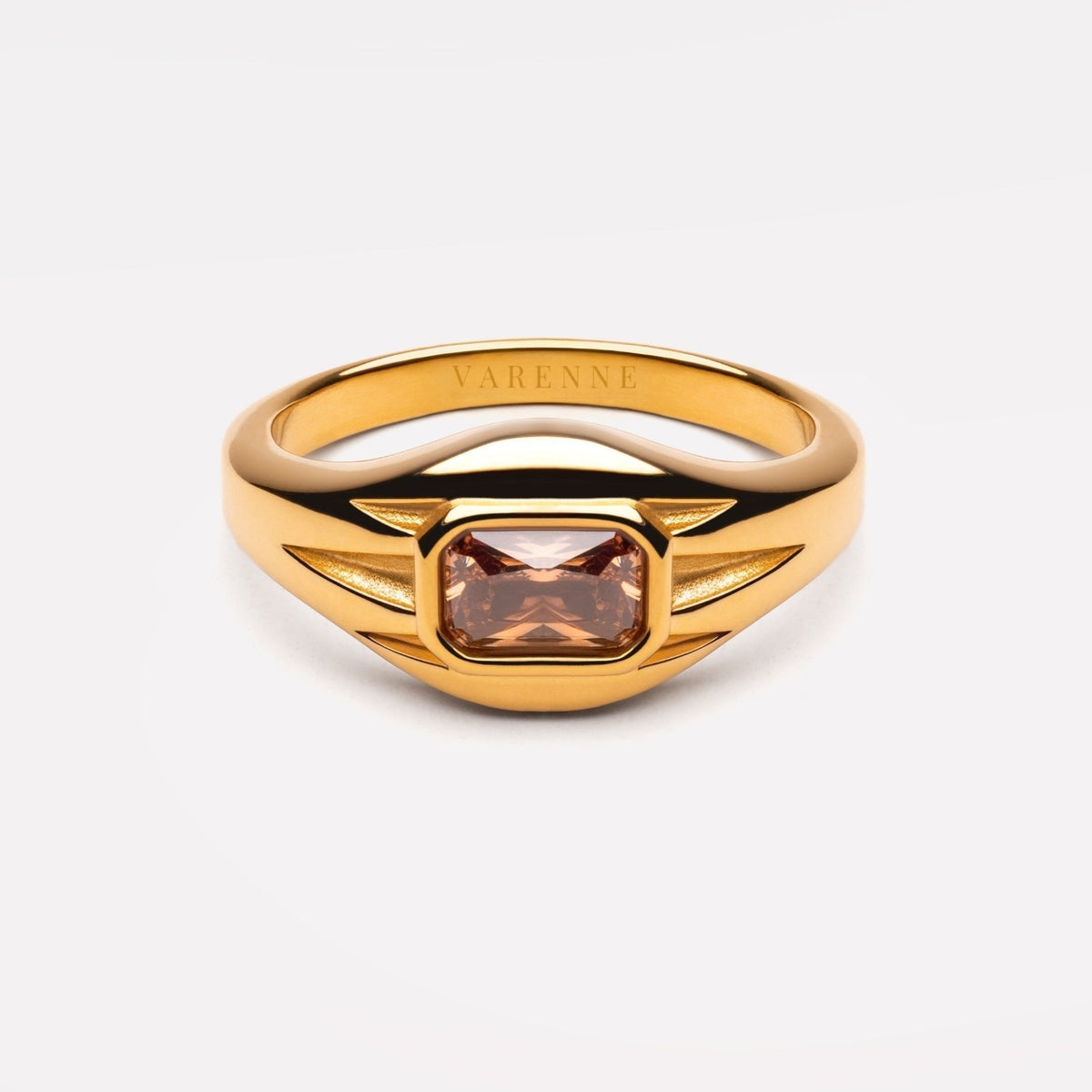 Brown Zircon Split Band Ring, Gold PVD Steel — Ocre