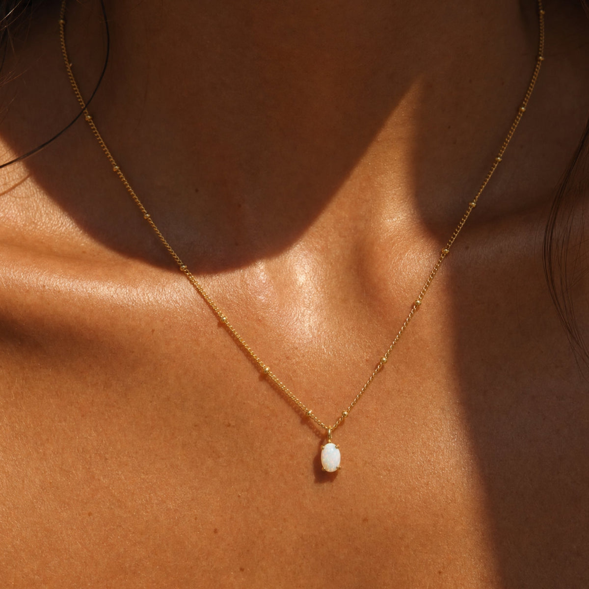 Oval Simulated Opal Pendant Necklace, 45 cm