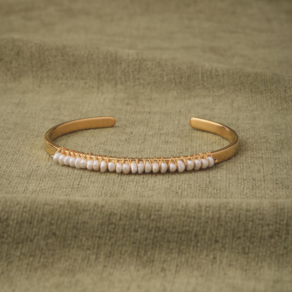 Freshwater Pearl Row Cuff Bracelet, Steel