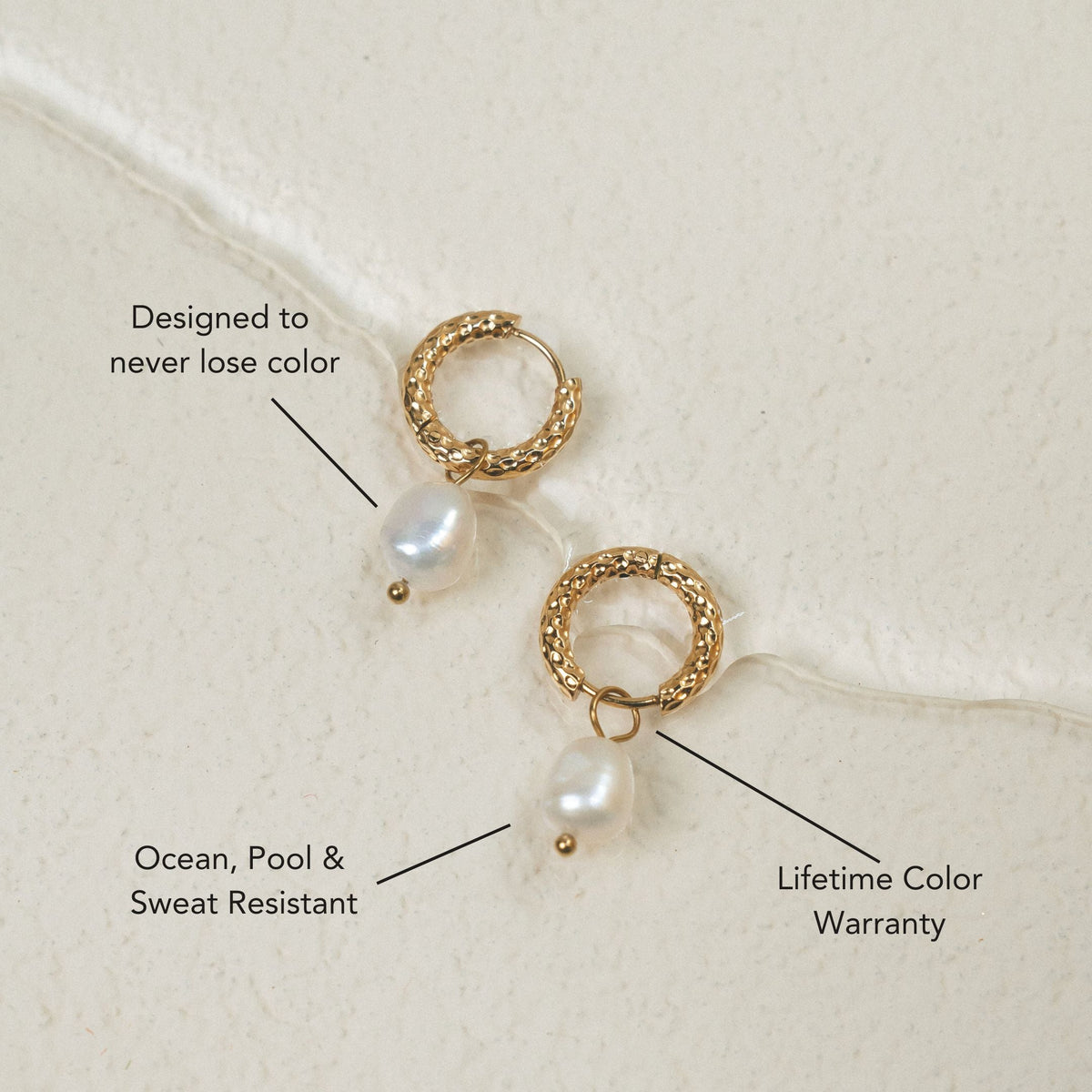Hammered Pearl Hoop Earrings, 12 mm