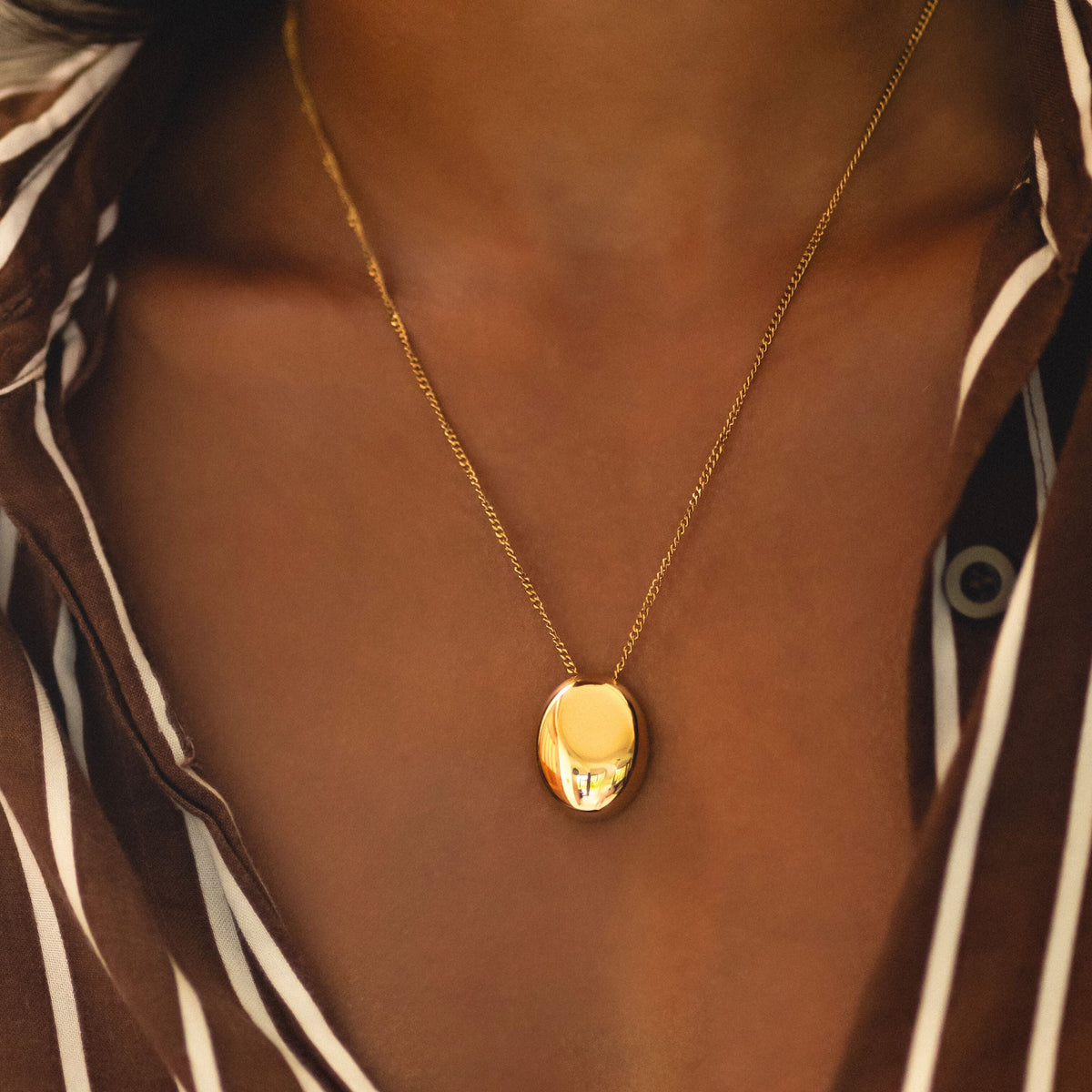 Polished Pebble Pendant Necklace, Steel