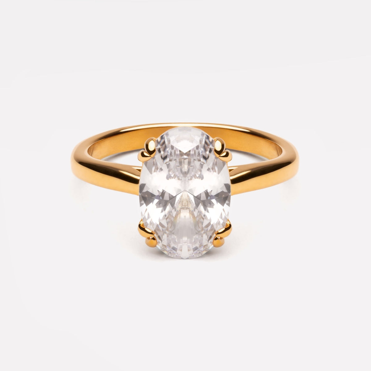 Oval Zircon Solitaire Ring, Stainless Steel