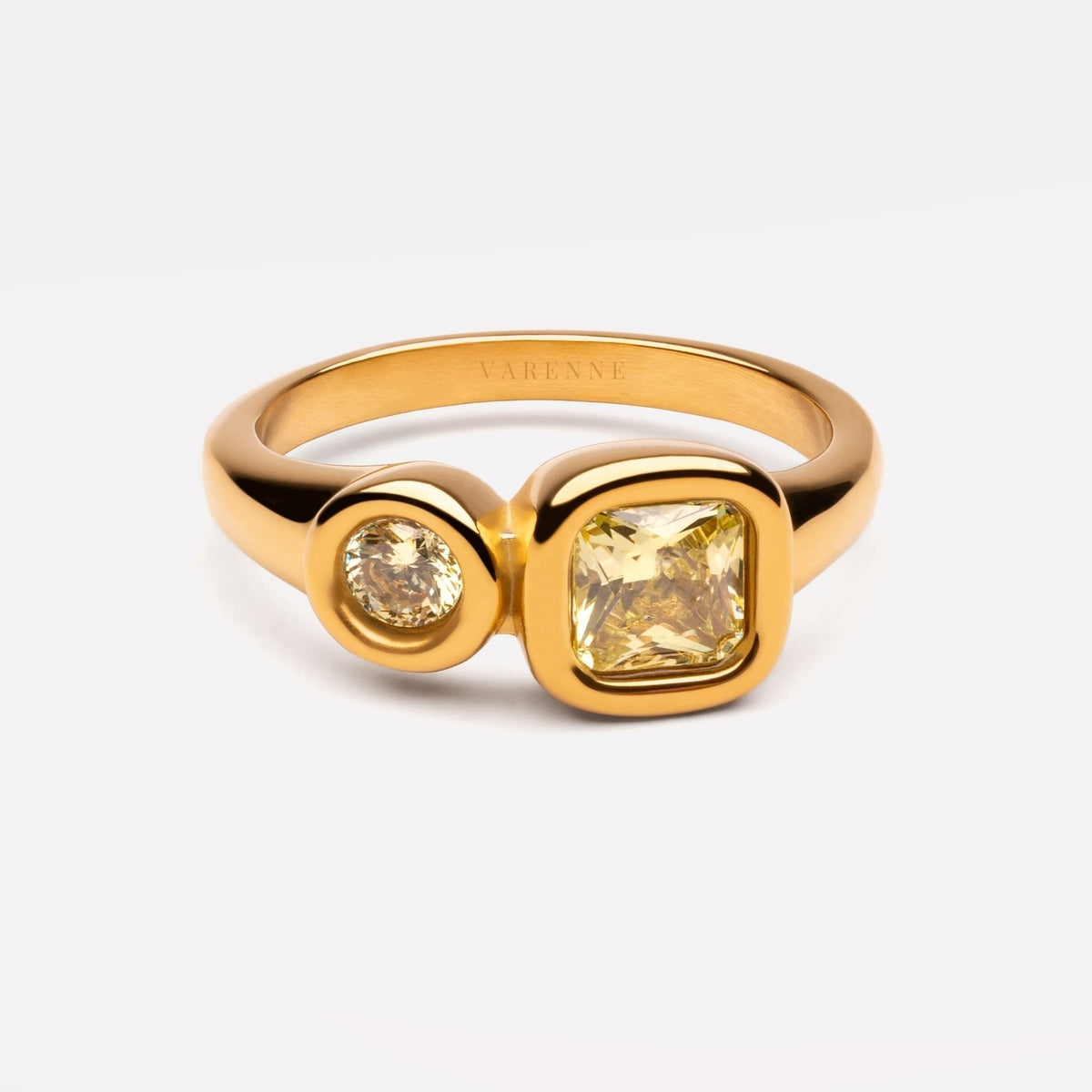Yellow Zircon Two-Stone Swirl Ring, Stainless Steel — Zesty