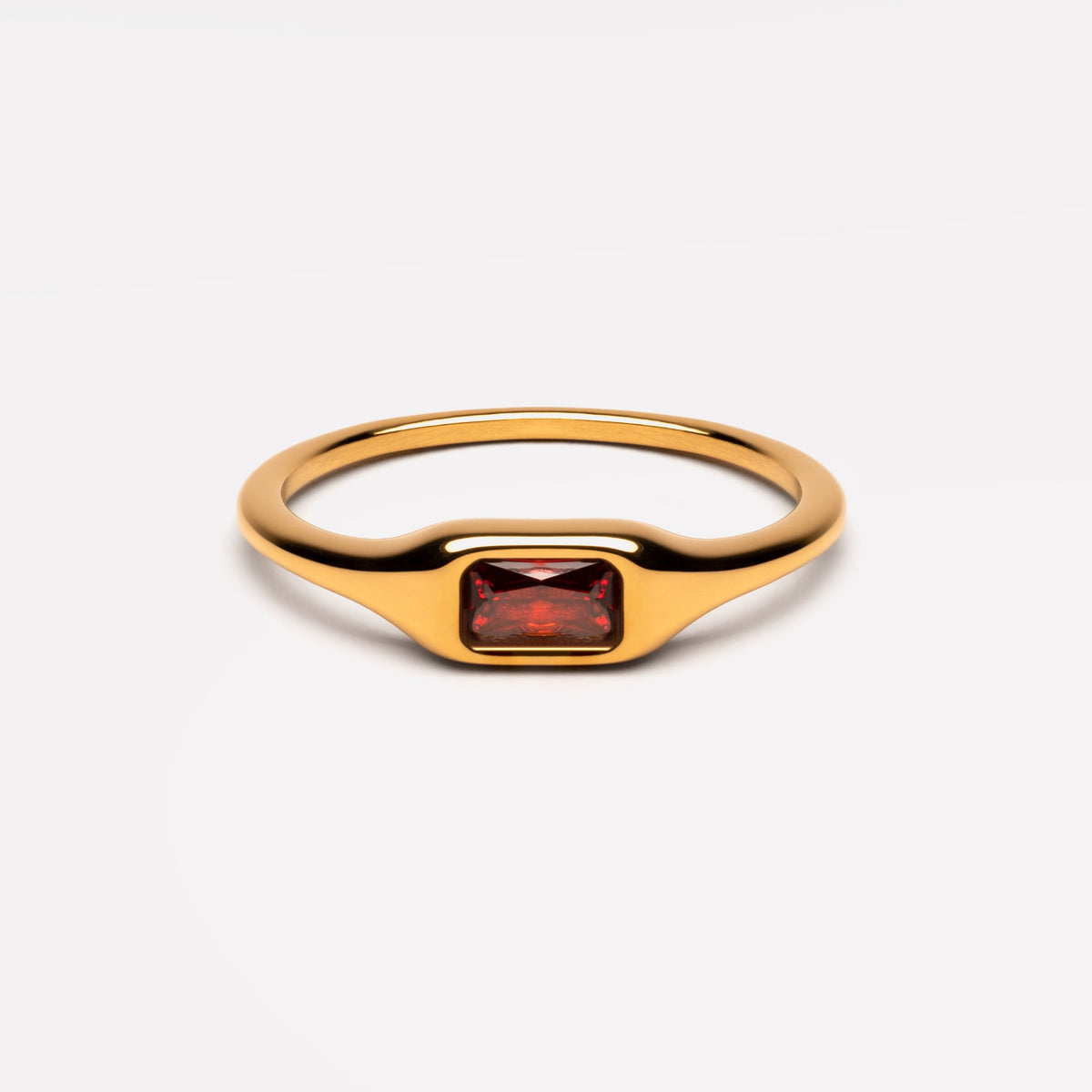 Red Zircon Rectangular Ring, Steel — Sundrop