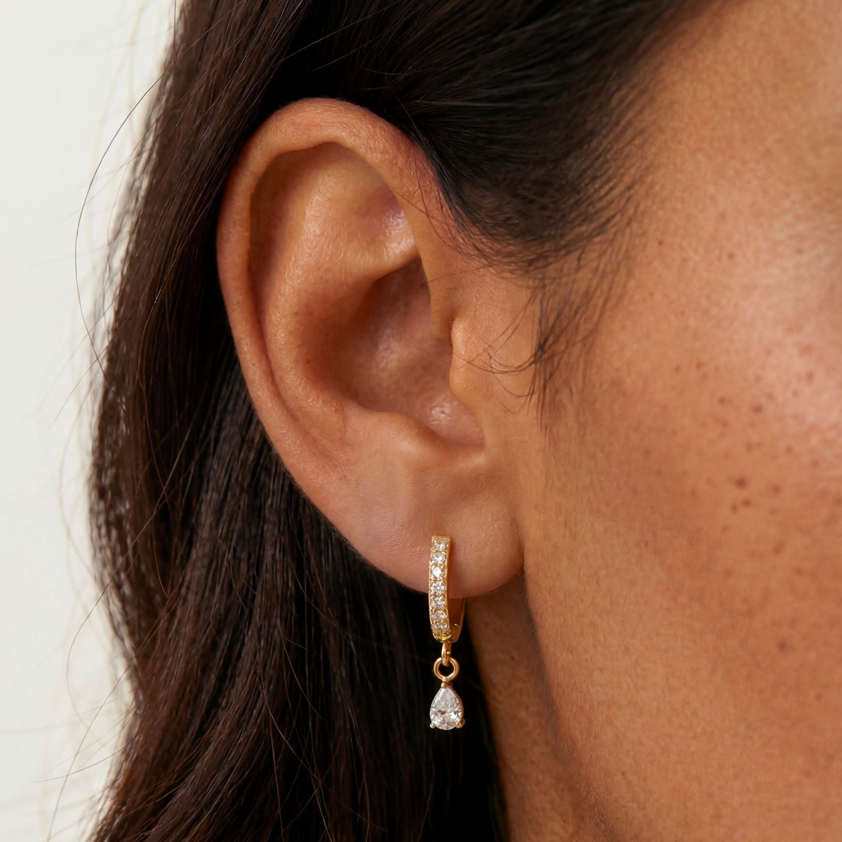 Zircon Teardrop Huggie Earrings — Spark