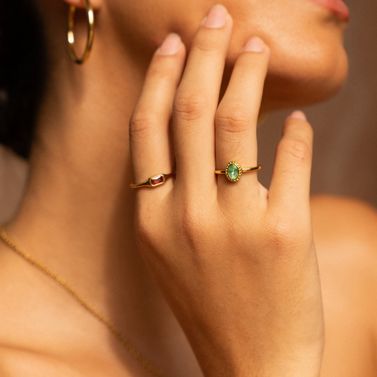 Red Zircon Rectangular Ring, Steel — Sundrop