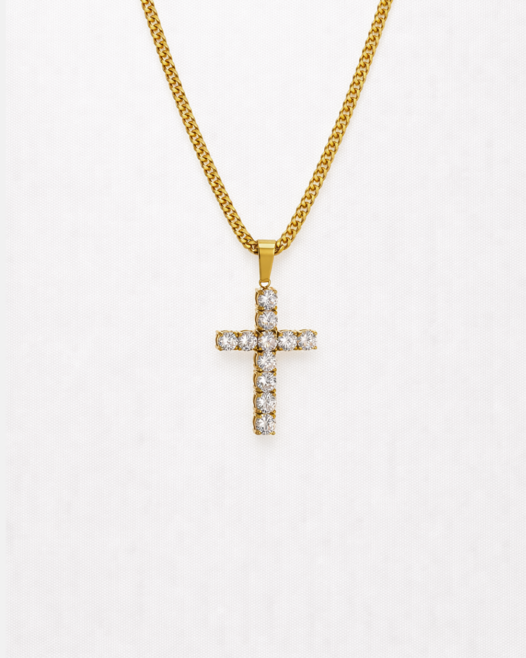 Clear Zirconia Cross Pendant Necklace, Gold-Plated, 60 cm