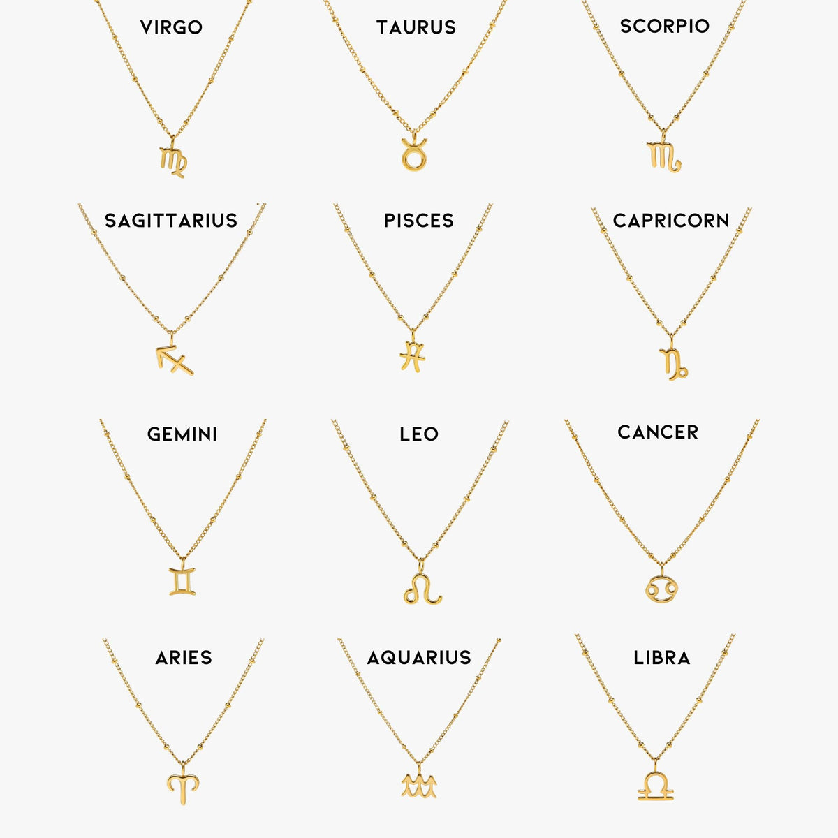 Zodiac Symbol Pendant Necklace, 10 mm