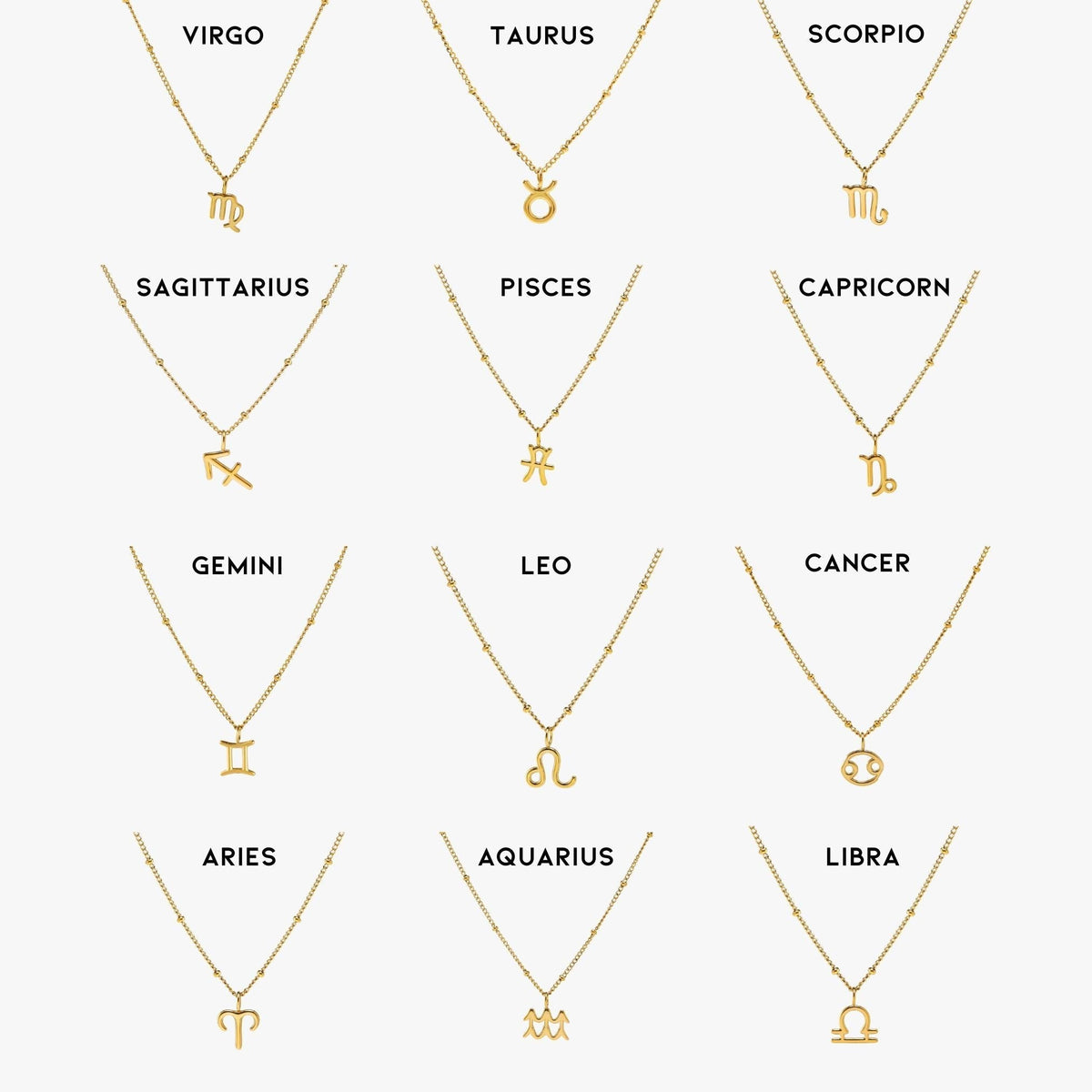 Zodiac Symbol Pendant Necklace, 10 mm