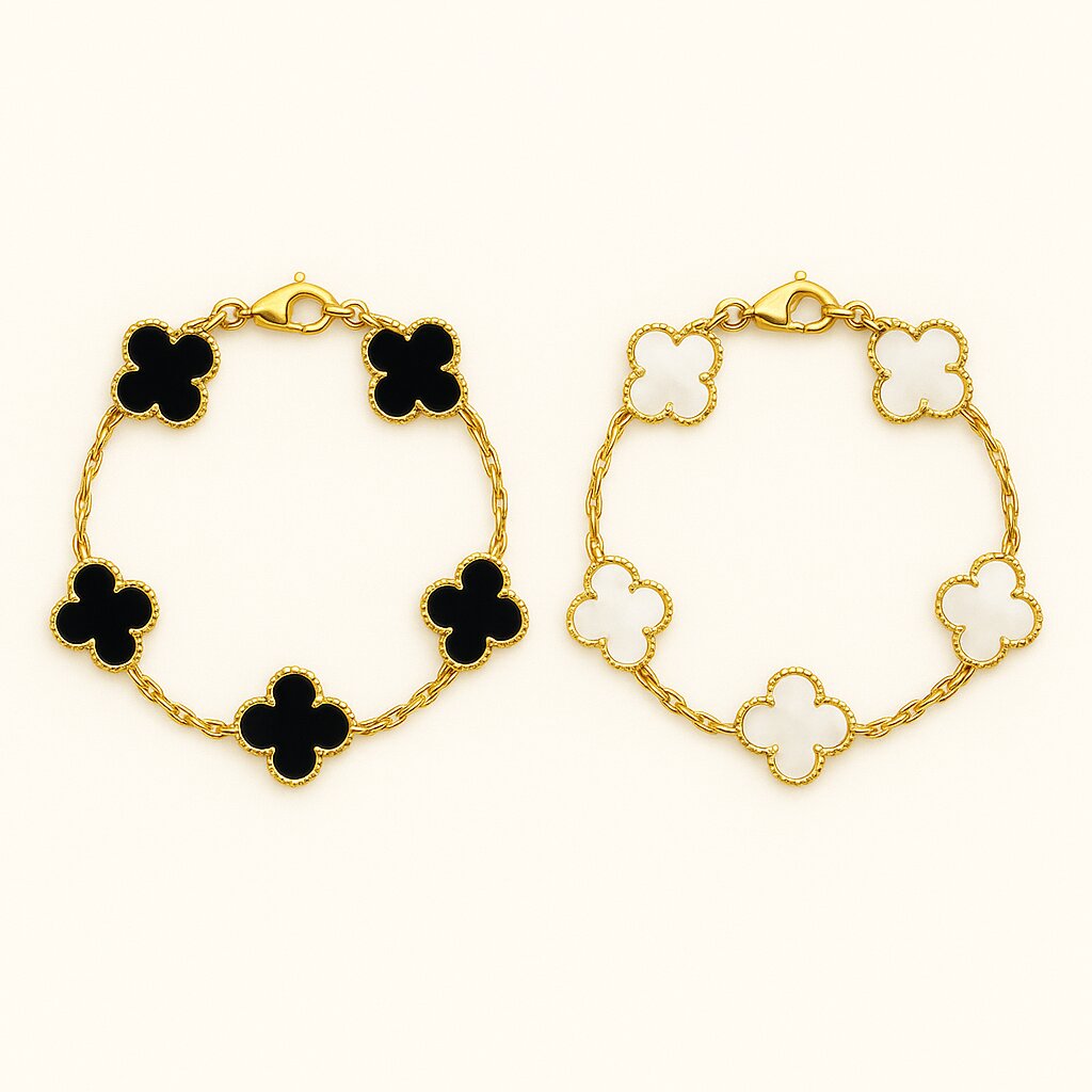 Black and White Clover Bracelet Set