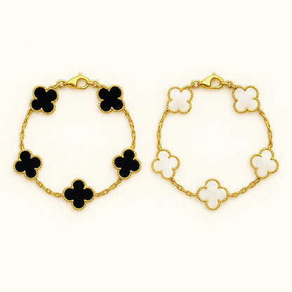 Black and White Clover Bracelet Set
