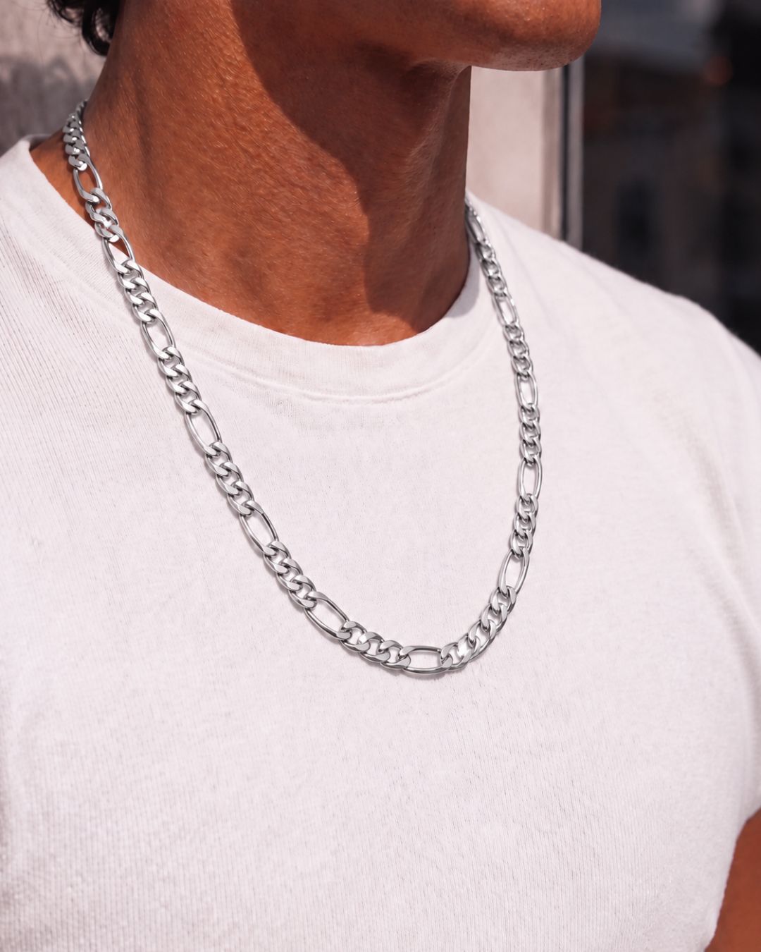 Men’s Silver-Tone Stainless Steel Figaro Chain Necklace, 6 mm