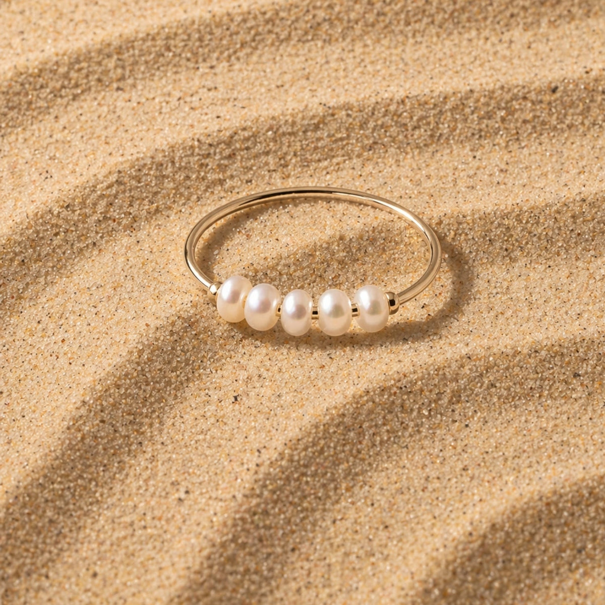 Five Freshwater Pearl Ring, Steel