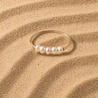 Five Freshwater Pearl Ring, Steel