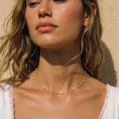 White Enamel Bead Choker, 39–44 cm