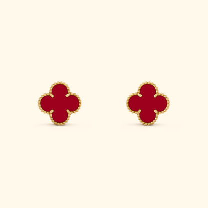 Clover Stud Earrings with Beaded Border