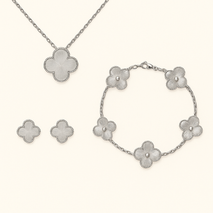 Silver-Tone Clover Necklace Bracelet Earrings Set