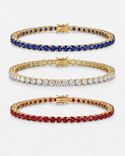 Men’s Red White Blue Tennis Bracelet Set, 3 Pieces, 14K Gold-Plated