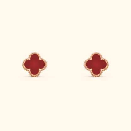 Clover Stud Earrings with Beaded Border