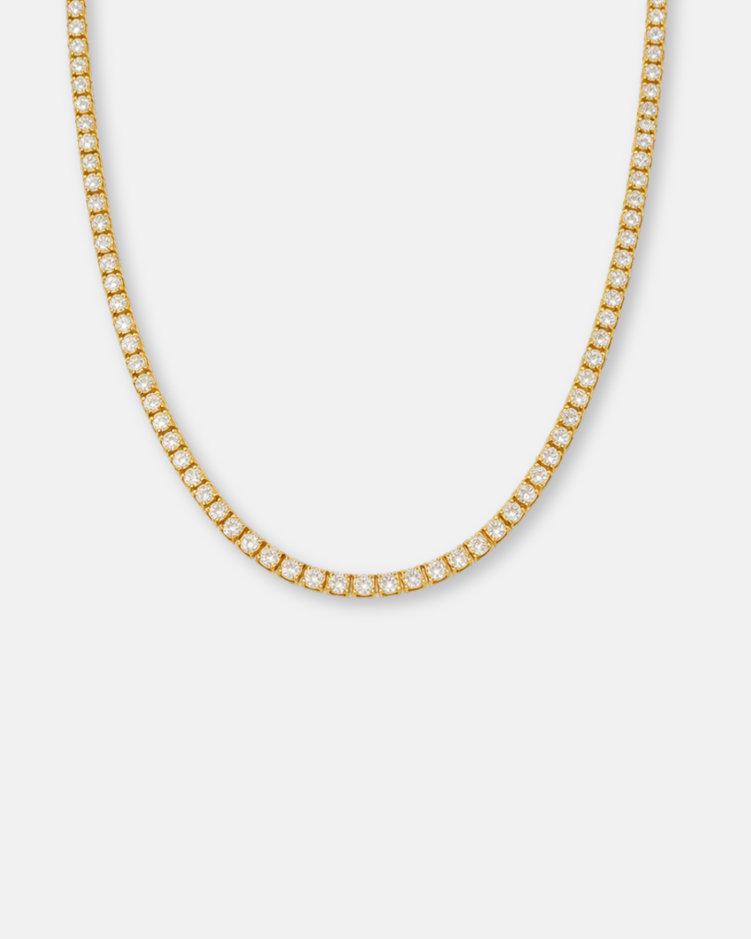 Clear Stone Tennis Necklace, 4 mm, 18K Gold-Plated
