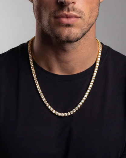 Clear Stone Tennis Necklace, 4 mm, 18K Gold-Plated