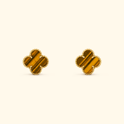Clover Stud Earrings with Beaded Border