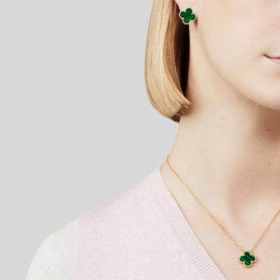 Green Clover Necklace Bracelet Earrings Set