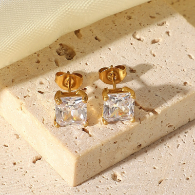 Square Crystal Stud Earrings — April