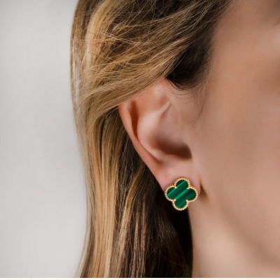 Green Clover Necklace Bracelet Earrings Set