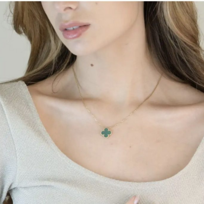 Green Clover Necklace Bracelet Earrings Set
