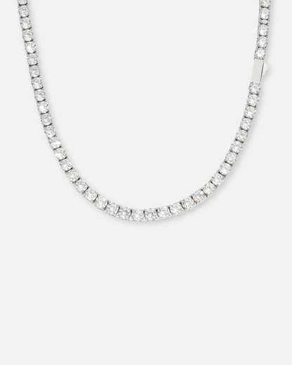 Clear Stone Tennis Necklace, 4 mm, Silver-Tone