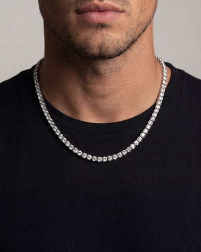 Clear Stone Tennis Necklace, 4 mm, Silver-Tone