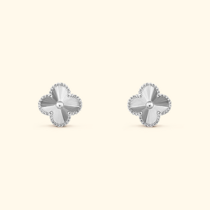 Clover Stud Earrings with Beaded Border