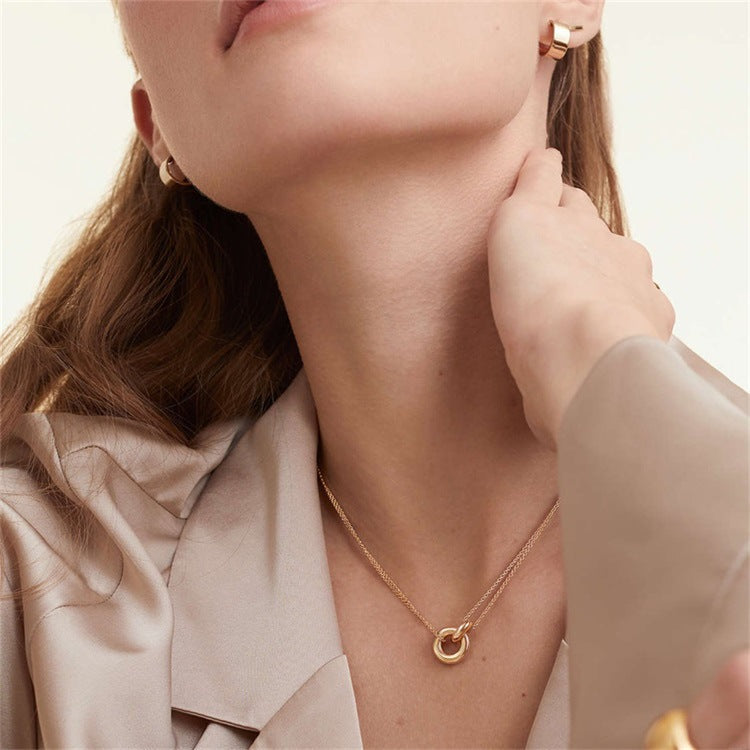 Double Chain Ring Pendant Necklace — Harper