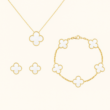 White Clover Necklace Bracelet Earrings Set