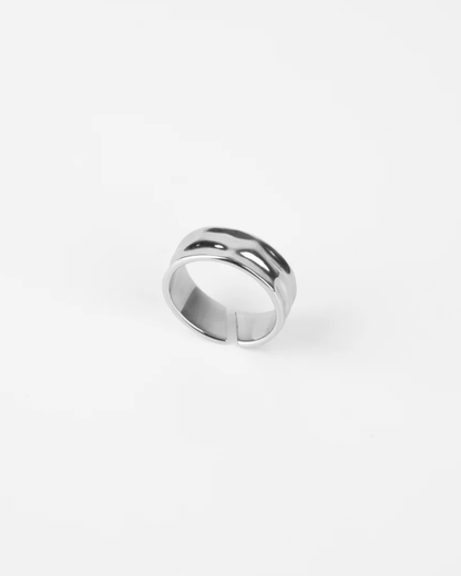 Sculpted Adjustable Open Ring, Platinum-Plated Steel — Ocean