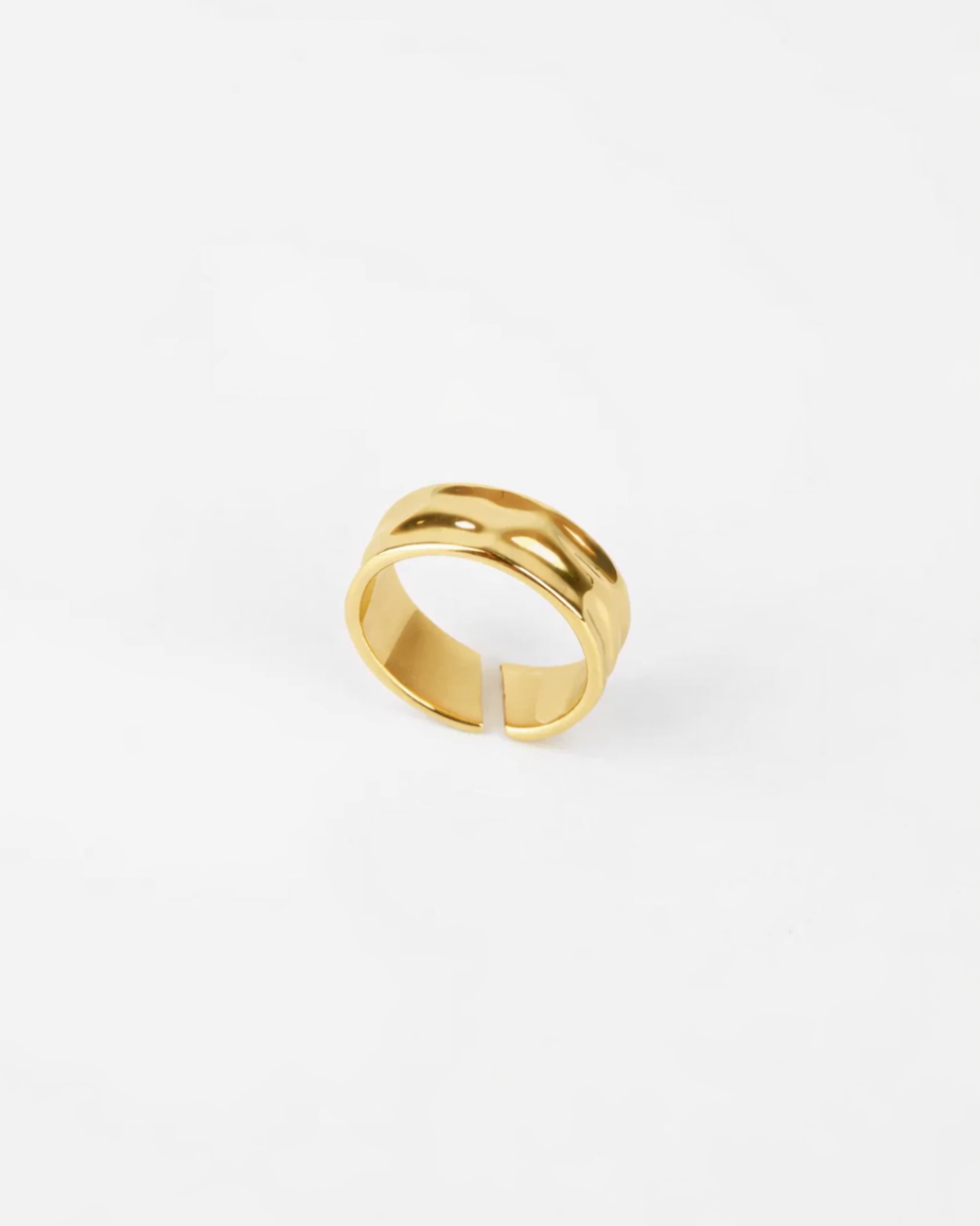 Sculpted Adjustable Open Ring, 18K Gold-Plated Steel — Ocean