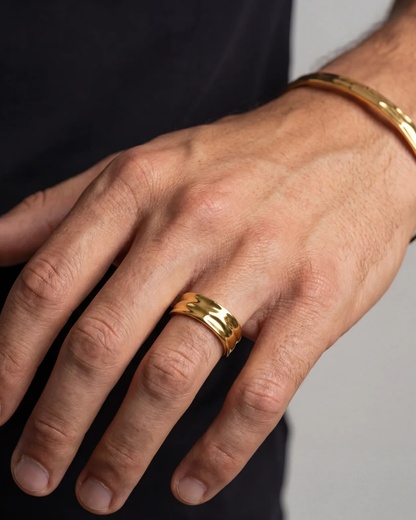 Sculpted Adjustable Open Ring, 18K Gold-Plated Steel — Ocean